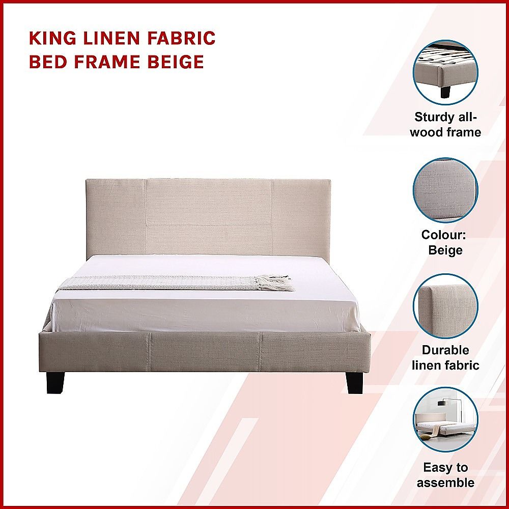 King Linen Fabric Bed Frame Beige V63-800747