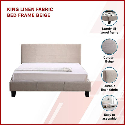 King Linen Fabric Bed Frame Beige V63-800747