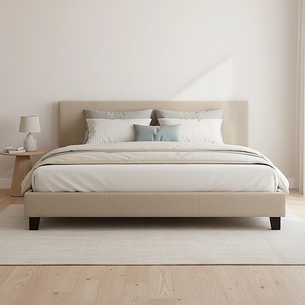 King Linen Fabric Bed Frame Beige V63-800747