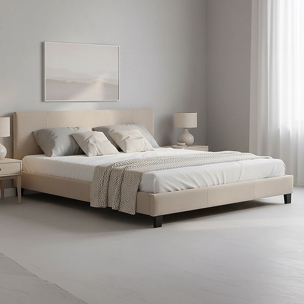 King Linen Fabric Bed Frame Beige V63-800747