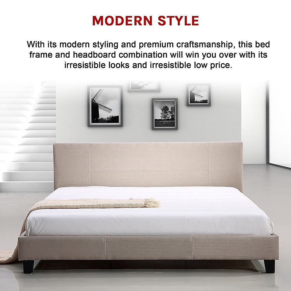 King Linen Fabric Bed Frame Beige V63-800747