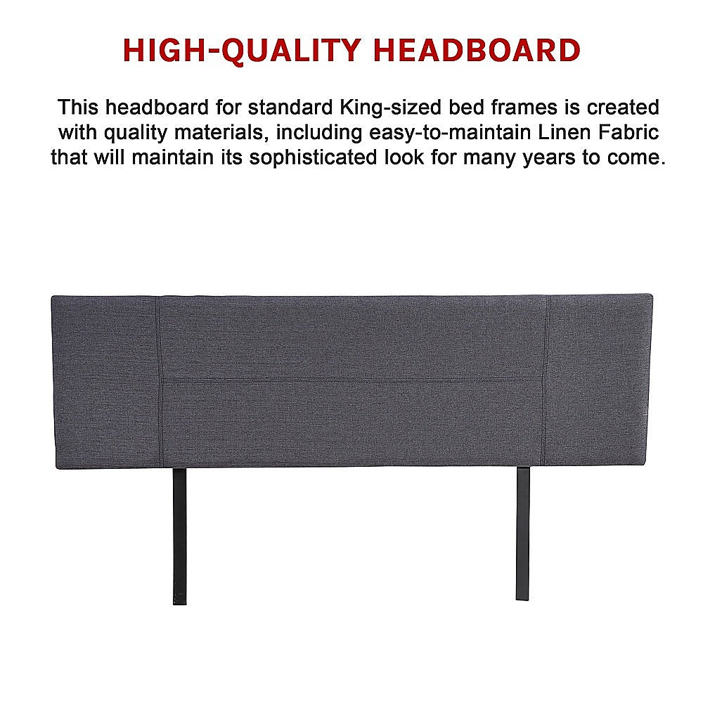 Linen Fabric King Bed Headboard Bedhead - Grey V63-800757