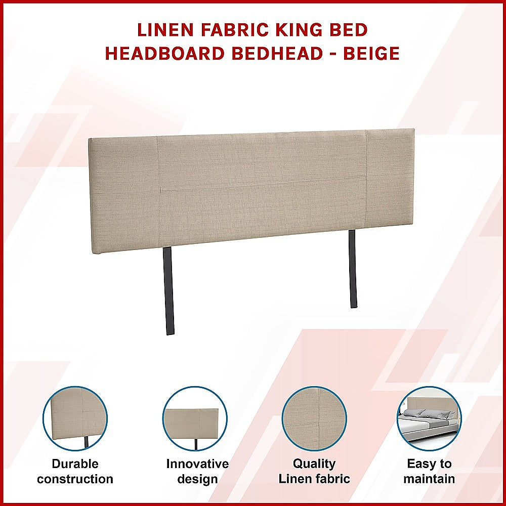 Linen Fabric King Bed Headboard Bedhead - Beige V63-800767