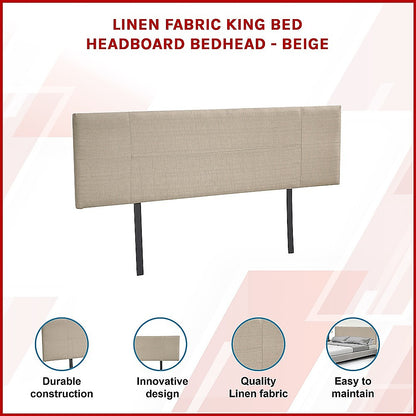 Linen Fabric King Bed Headboard Bedhead - Beige V63-800767