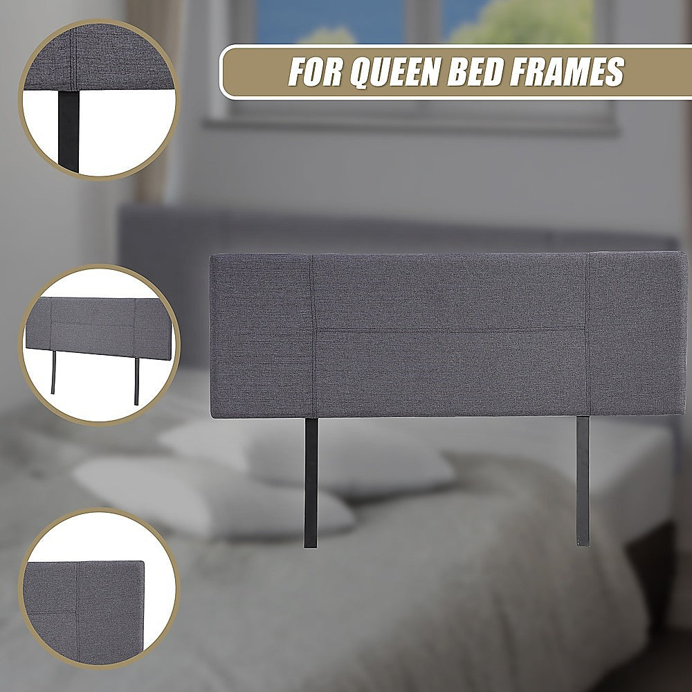 Linen Fabric Queen Bed Headboard Bedhead - Grey V63-800777