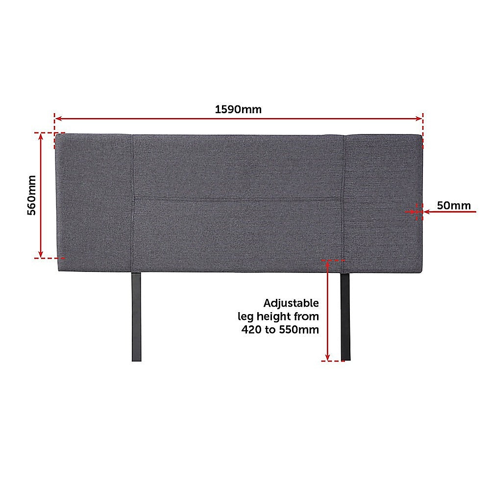 Linen Fabric Queen Bed Headboard Bedhead - Grey V63-800777