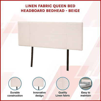 Linen Fabric Queen Bed Headboard Bedhead - Beige V63-800787