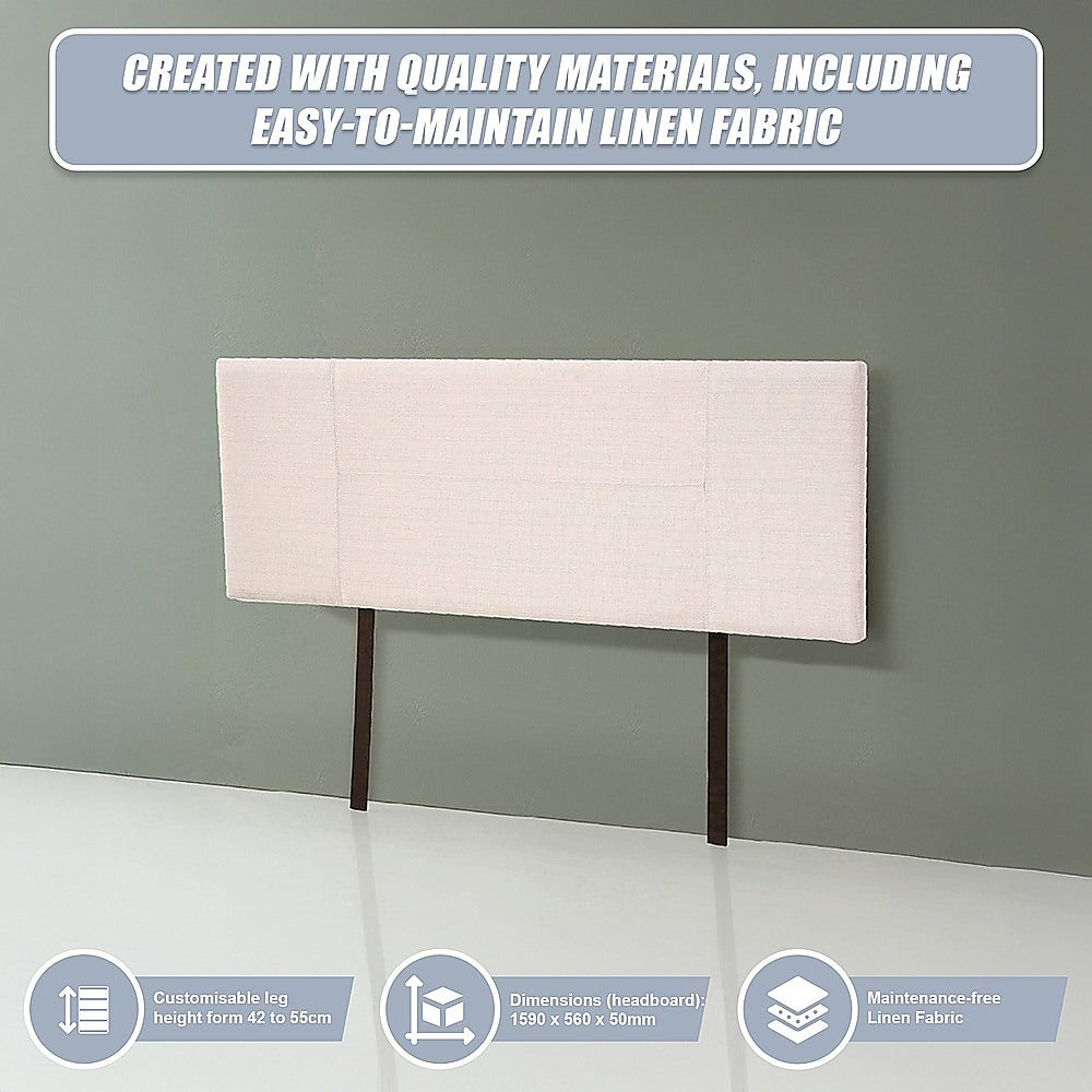 Linen Fabric Queen Bed Headboard Bedhead - Beige V63-800787