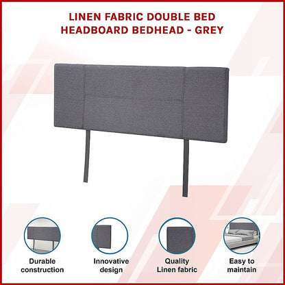 Linen Fabric Double Bed Headboard Bedhead - Grey V63-800797