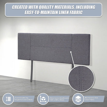 Linen Fabric Double Bed Headboard Bedhead - Grey V63-800797