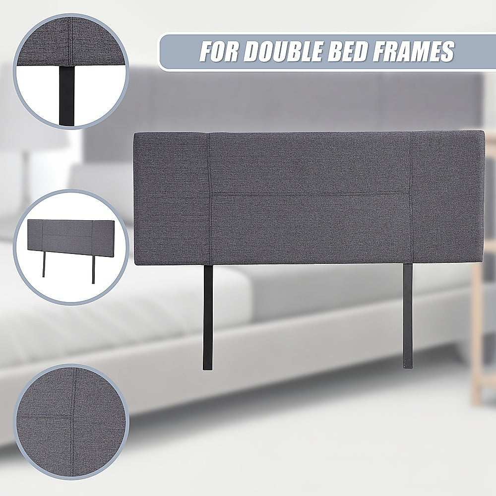 Linen Fabric Double Bed Headboard Bedhead - Grey V63-800797