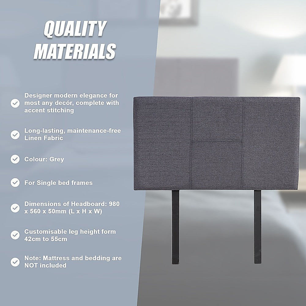 Linen Fabric Single Bed Headboard Bedhead - Grey V63-800817