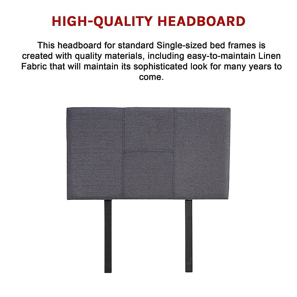 Linen Fabric Single Bed Headboard Bedhead - Grey V63-800817