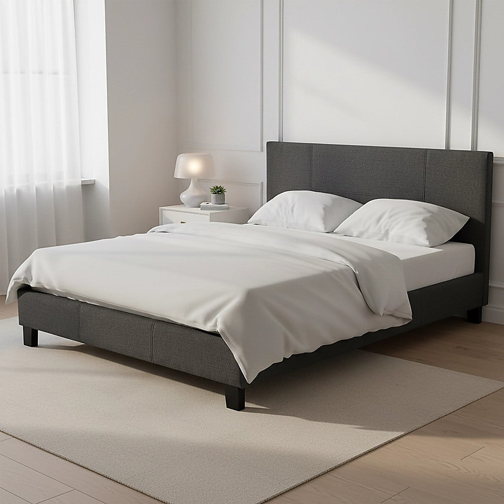 Double Linen Fabric Bed Frame Grey V63-800837