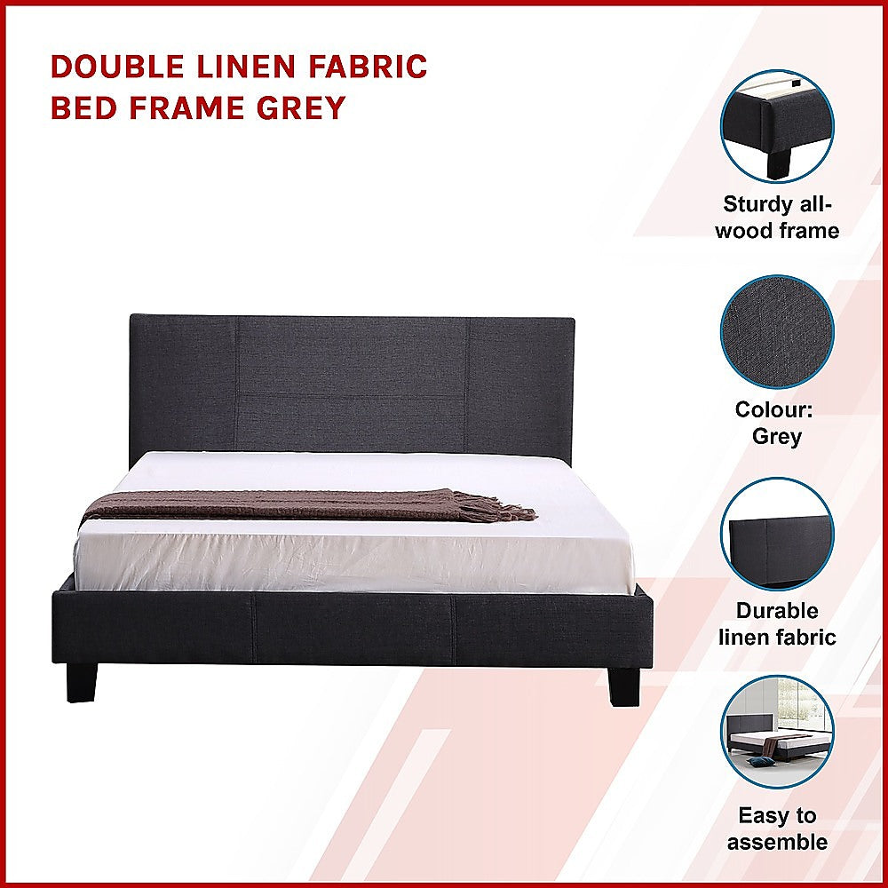 Double Linen Fabric Bed Frame Grey V63-800837