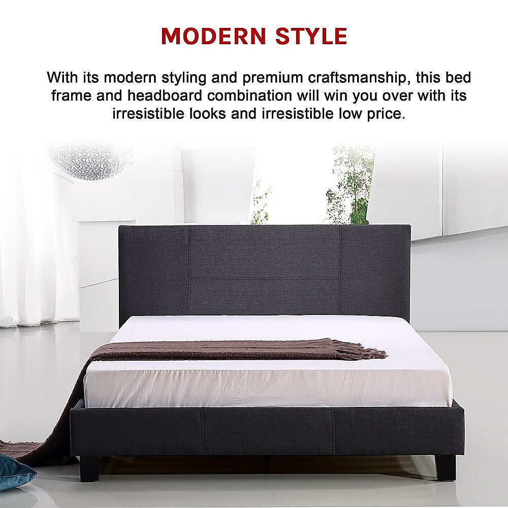 Double Linen Fabric Bed Frame Grey V63-800837