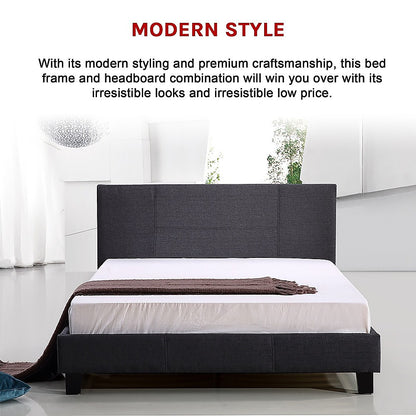 Double Linen Fabric Bed Frame Grey V63-800837