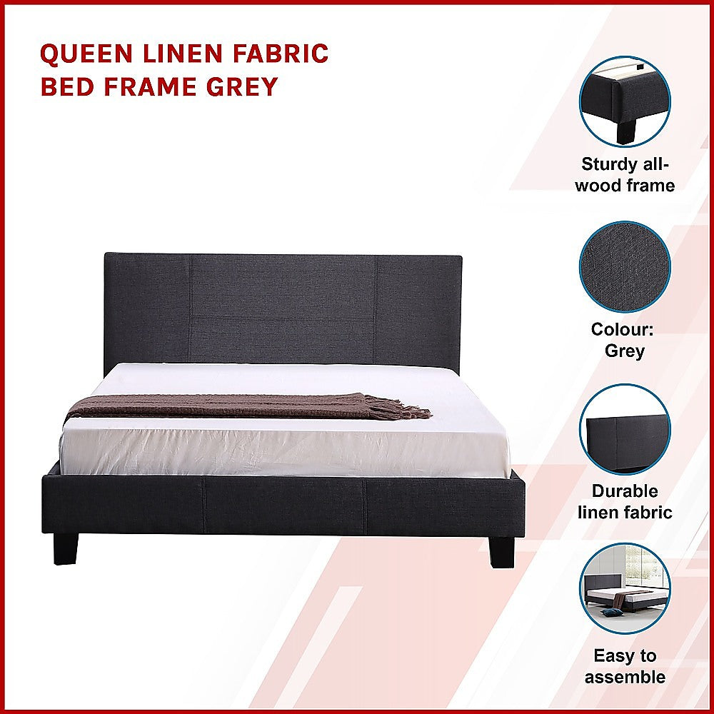 Queen Linen Fabric Bed Frame Grey V63-800847