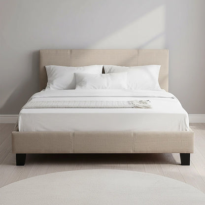 Double Linen Fabric Bed Frame Beige