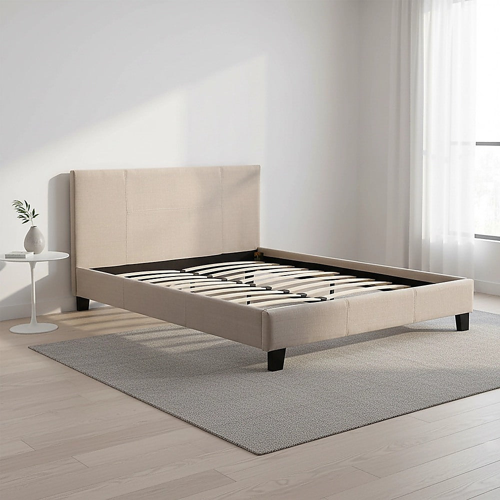 Queen Linen Fabric Bed Frame Beige V63-800867