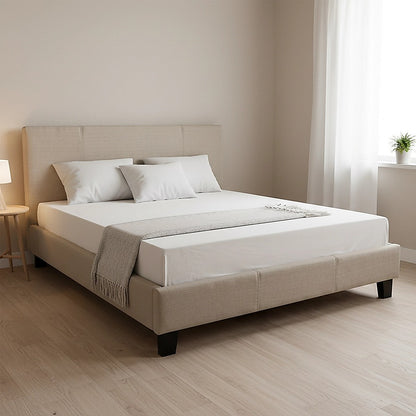 Queen Linen Fabric Bed Frame Beige V63-800867