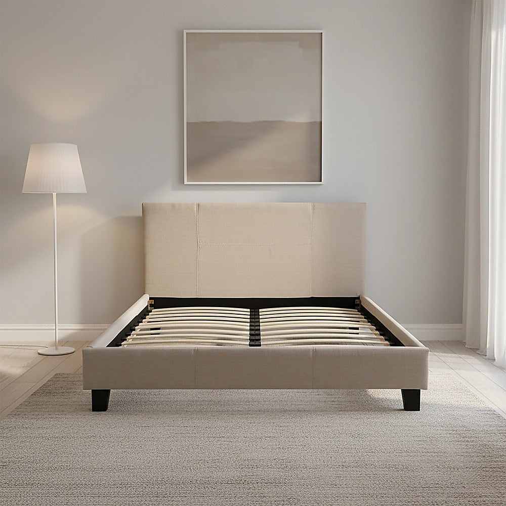 Queen Linen Fabric Bed Frame Beige V63-800867