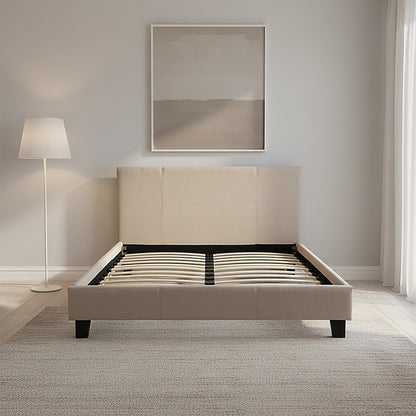 Queen Linen Fabric Bed Frame Beige V63-800867