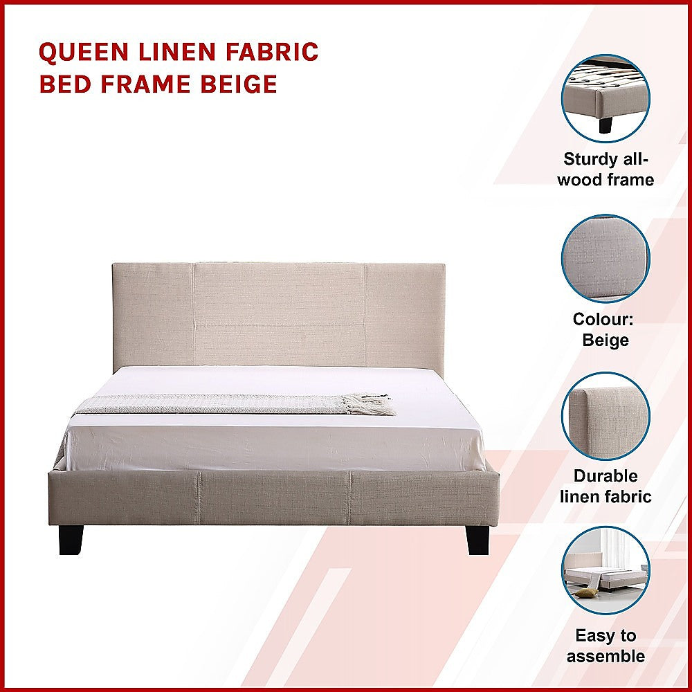 Queen Linen Fabric Bed Frame Beige V63-800867