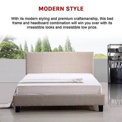 Queen Linen Fabric Bed Frame Beige V63-800867