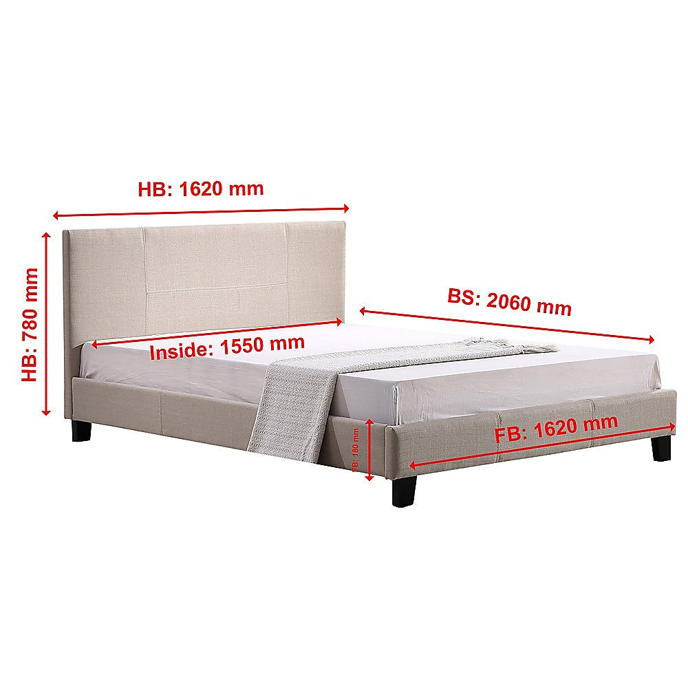 Queen Linen Fabric Bed Frame Beige V63-800867