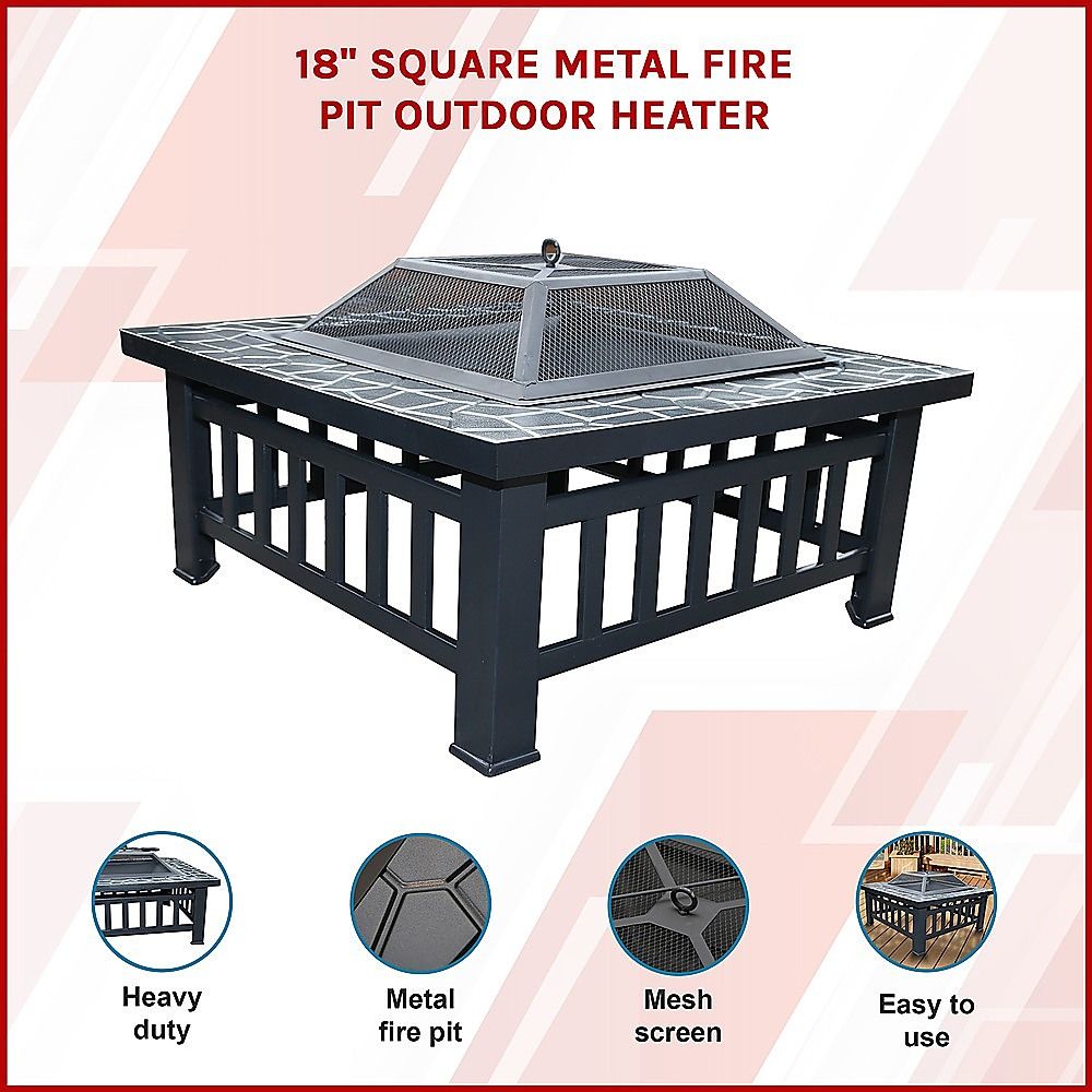18" Square Metal Fire Pit Outdoor Heater V63-801967