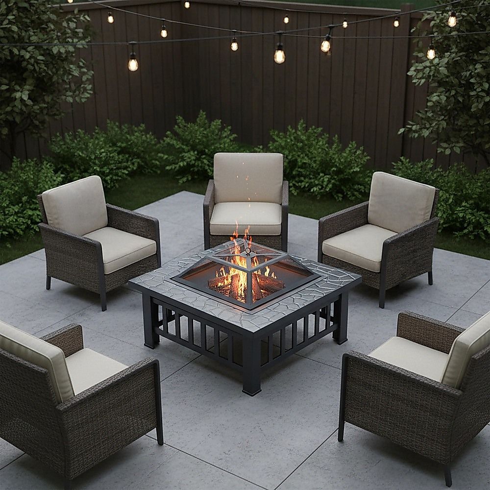18" Square Metal Fire Pit Outdoor Heater V63-801967