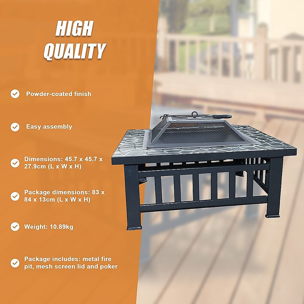 18" Square Metal Fire Pit Outdoor Heater V63-801967