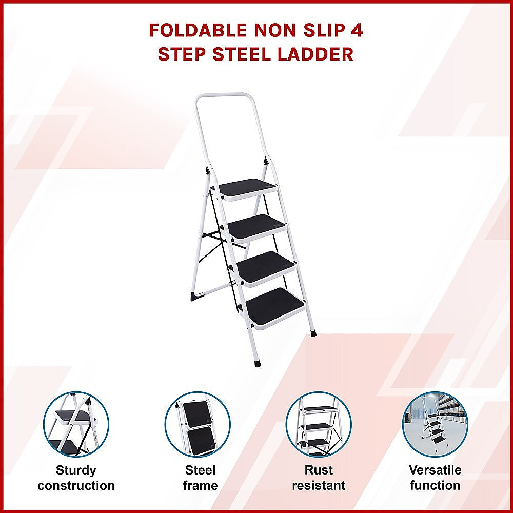 Foldable Non Slip 4 Step Steel Ladder V63-802117