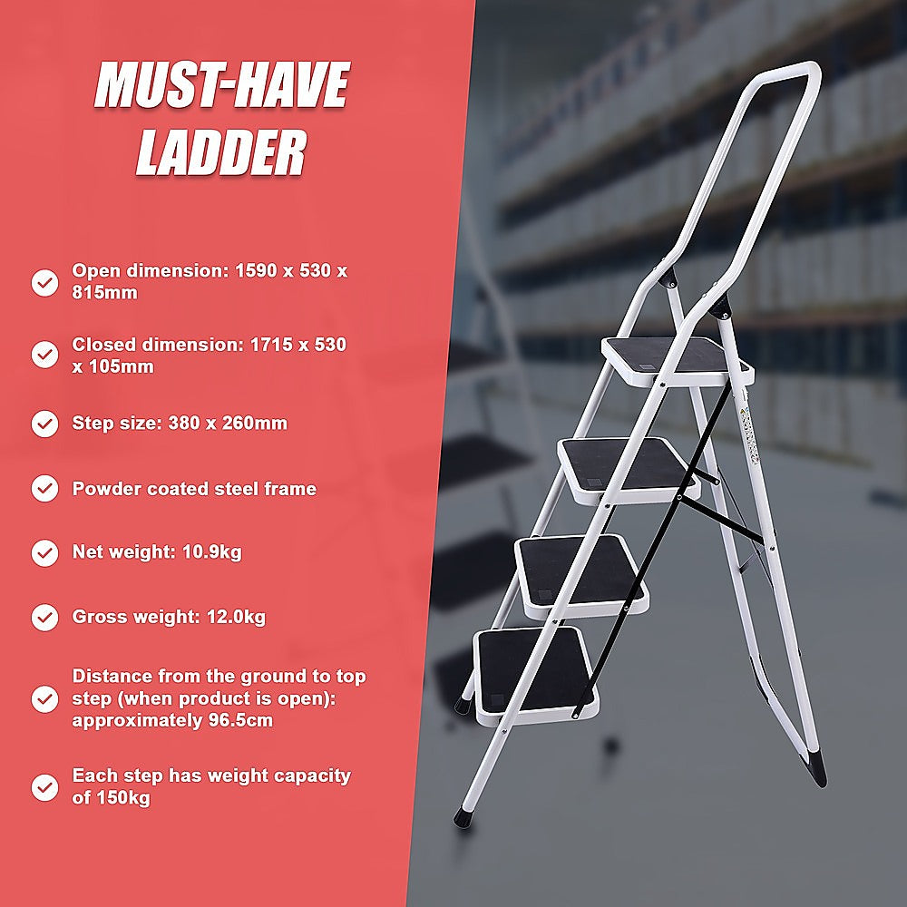 Foldable Non Slip 4 Step Steel Ladder V63-802117