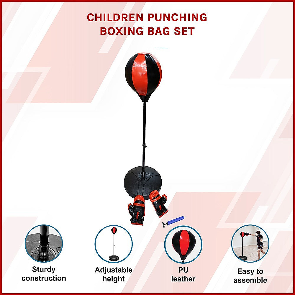 Kids Boxing Punching Bag Set - Children's Training Gloves & Fitness Stand V63-802127