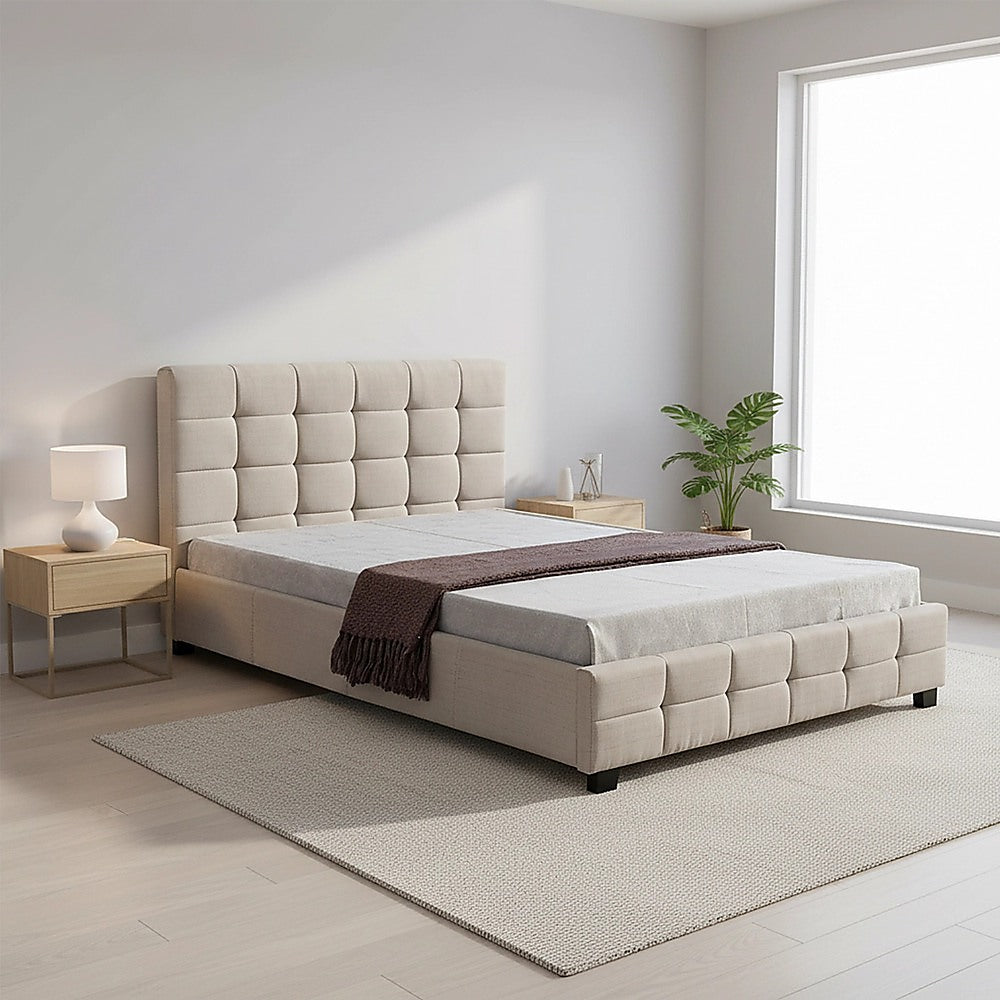 Linen Fabric Double Deluxe Bed Frame Beige V63-802167