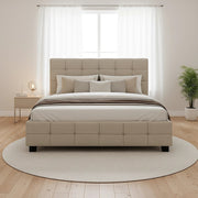 Linen Fabric Double Deluxe Bed Frame Beige V63-802167
