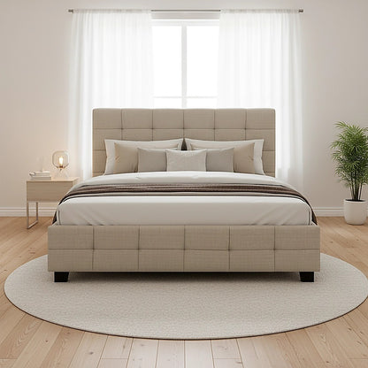Linen Fabric Double Deluxe Bed Frame Beige V63-802167