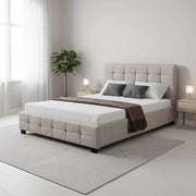 Linen Fabric Double Deluxe Bed Frame Beige V63-802167
