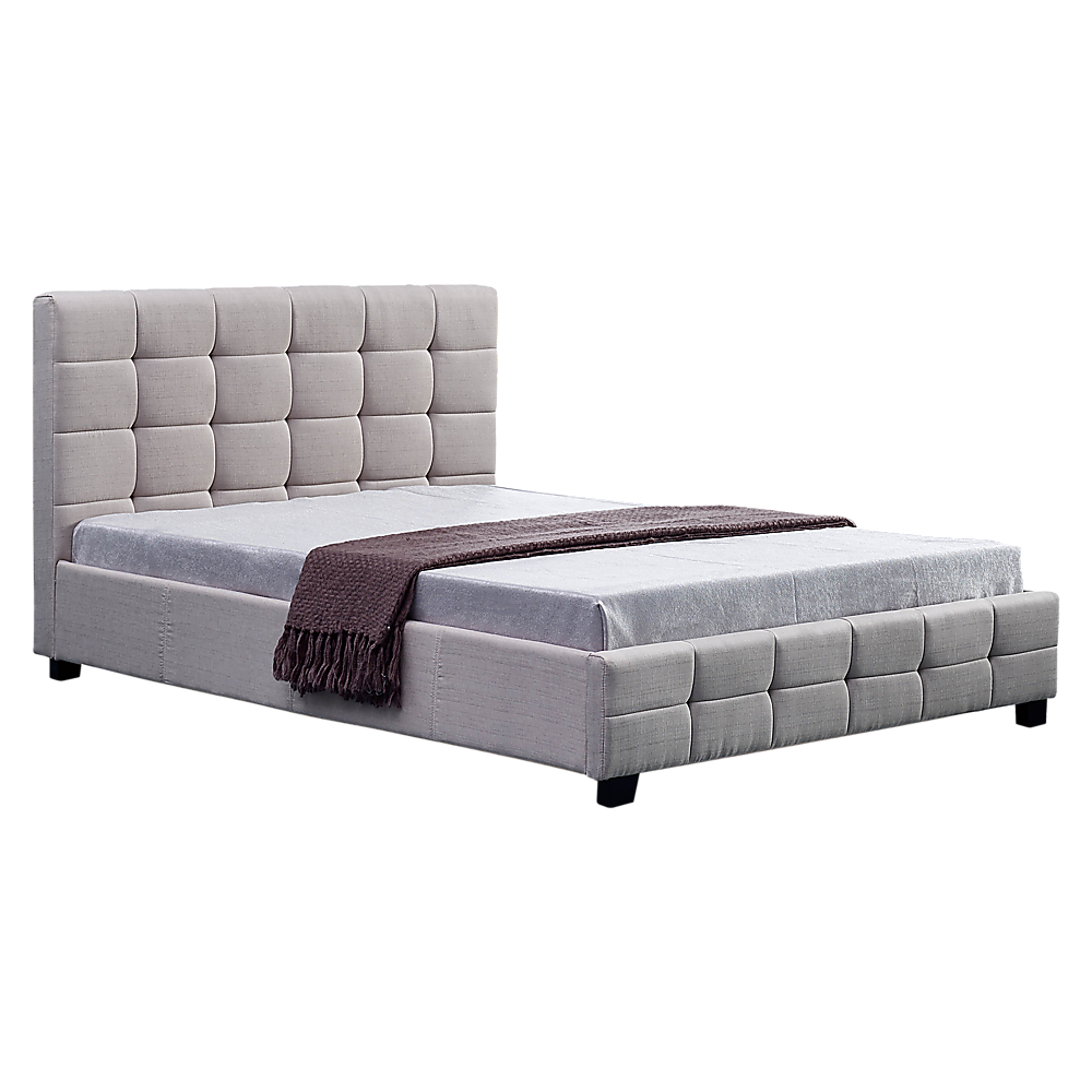Linen Fabric Double Deluxe Bed Frame Beige V63-802167