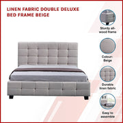 Linen Fabric Double Deluxe Bed Frame Beige V63-802167