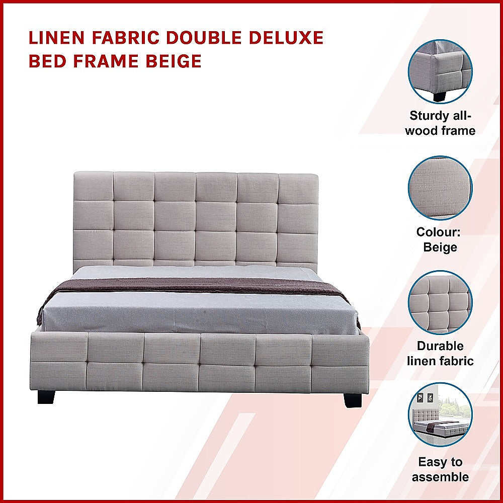 Linen Fabric Double Deluxe Bed Frame Beige V63-802167