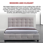 Linen Fabric Double Deluxe Bed Frame Beige V63-802167