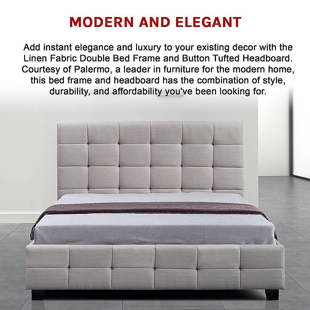 Linen Fabric Double Deluxe Bed Frame Beige V63-802167