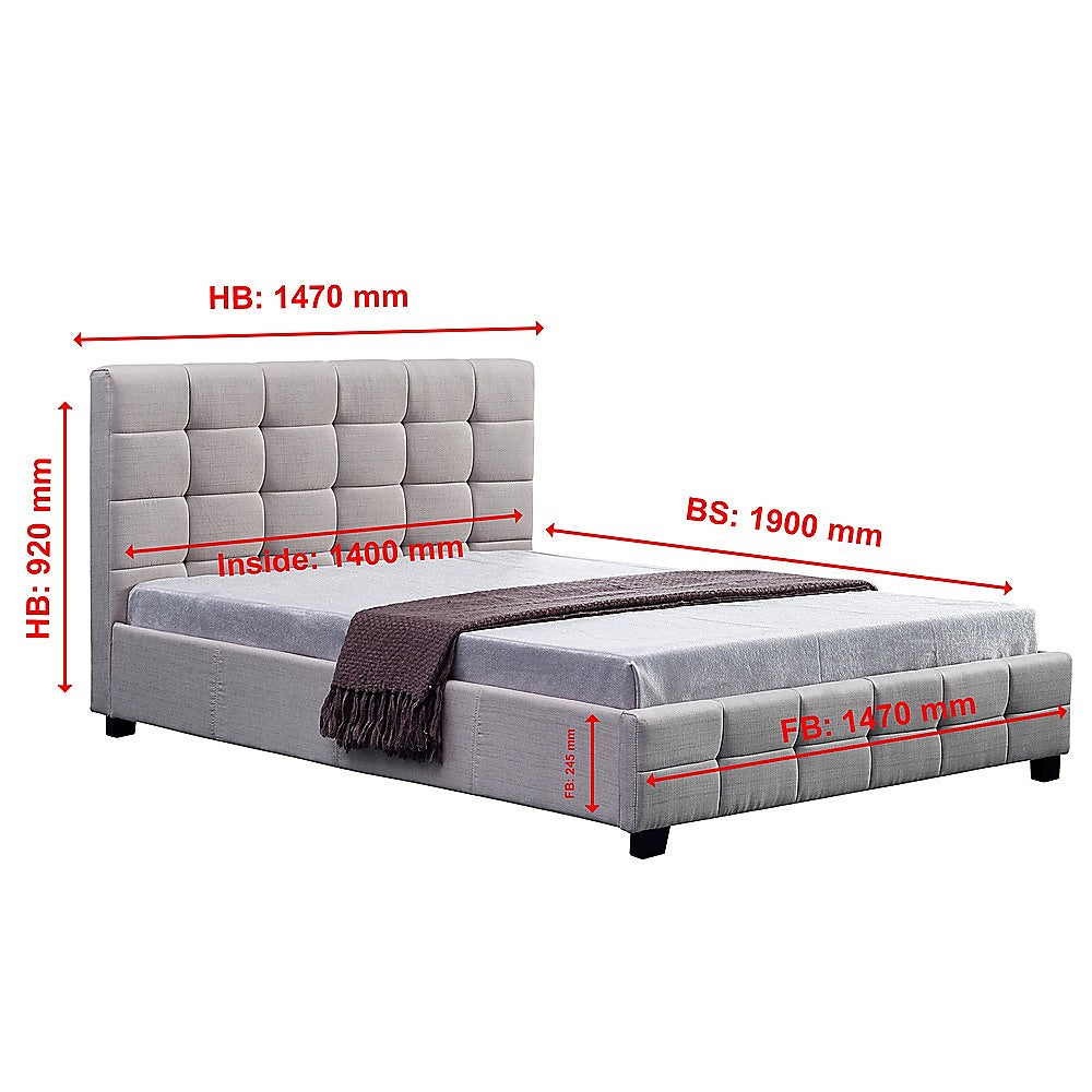 Linen Fabric Double Deluxe Bed Frame Beige V63-802167