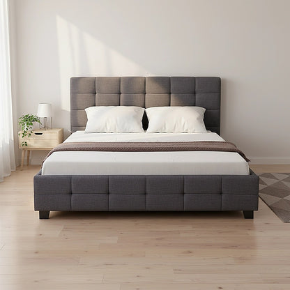 Linen Fabric Double Deluxe Bed Frame Grey