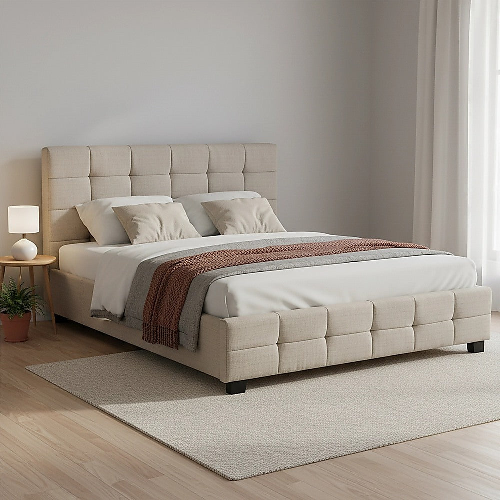 Linen Fabric Queen Deluxe Bed Frame Beige V63-802187