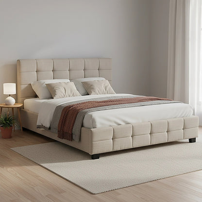 Linen Fabric Queen Deluxe Bed Frame Beige V63-802187