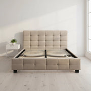 Linen Fabric Queen Deluxe Bed Frame Beige V63-802187